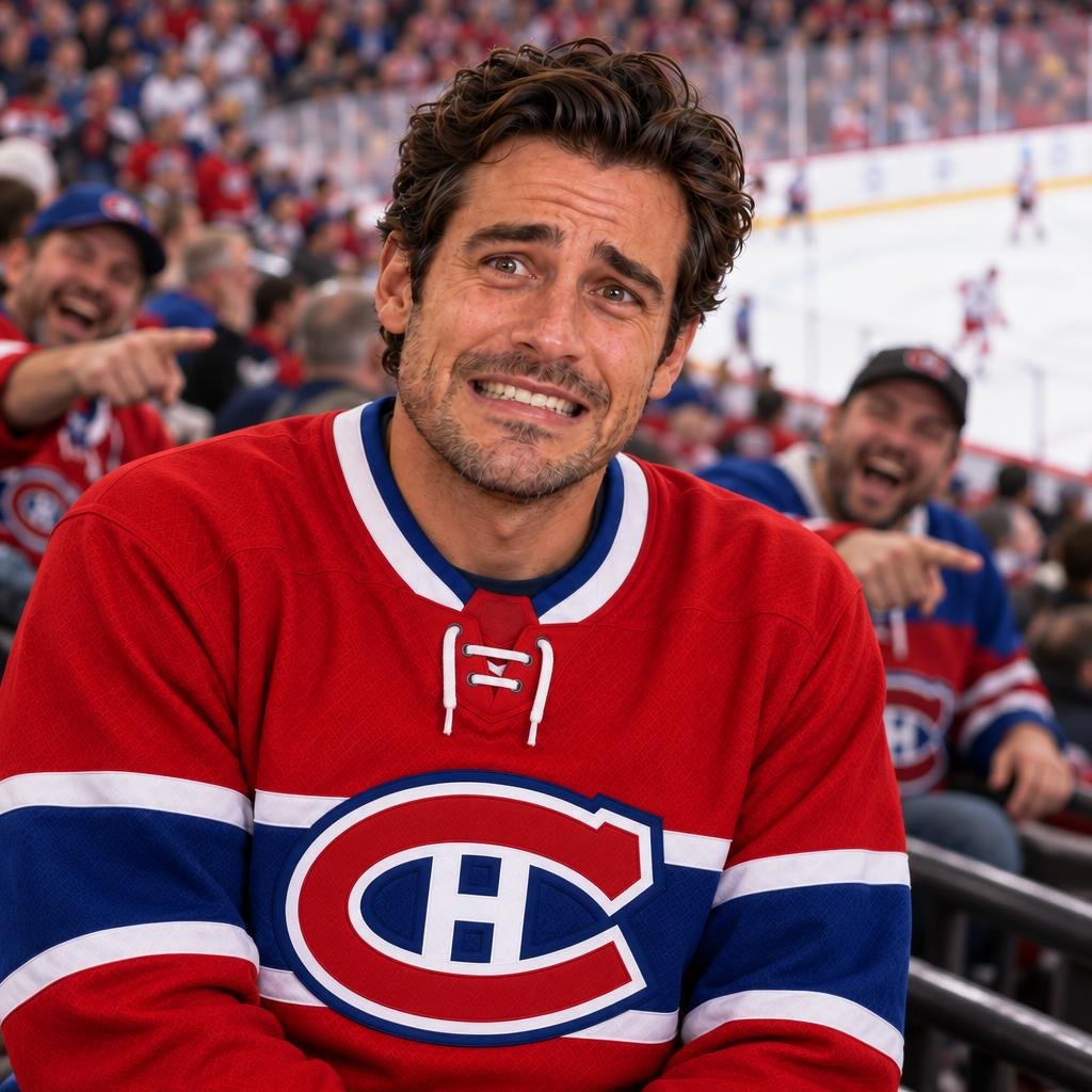 Tim caught in an authentic red Canadiens jersey with the CH crest